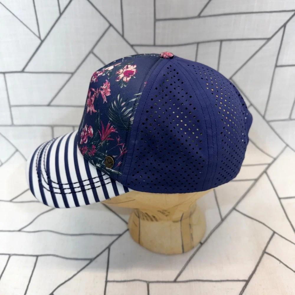 Roxy Trucker Hat OS Navy Floral Striped Perforated Snapback Baseball Cap